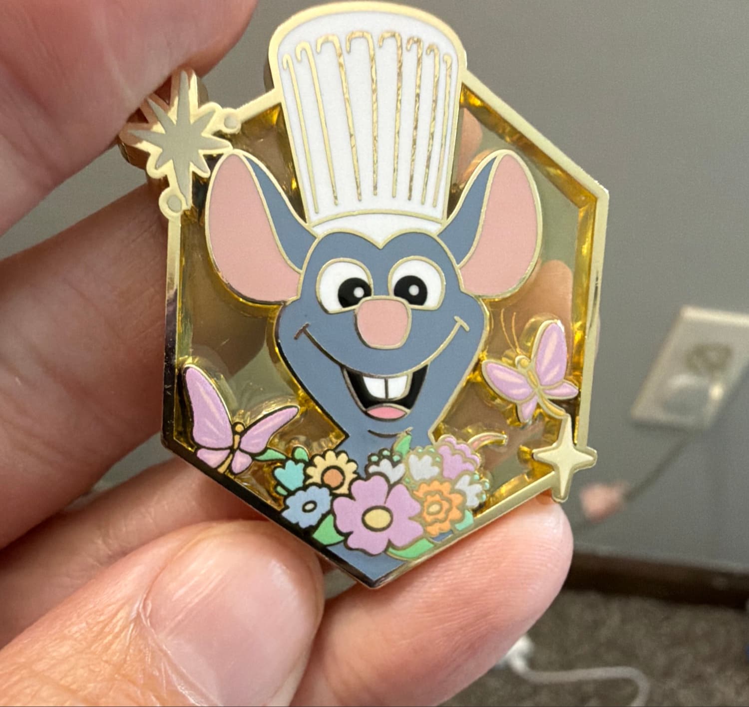 Remy Chef Hat Hexagonal with Flowers Butterflies and Stars Pin