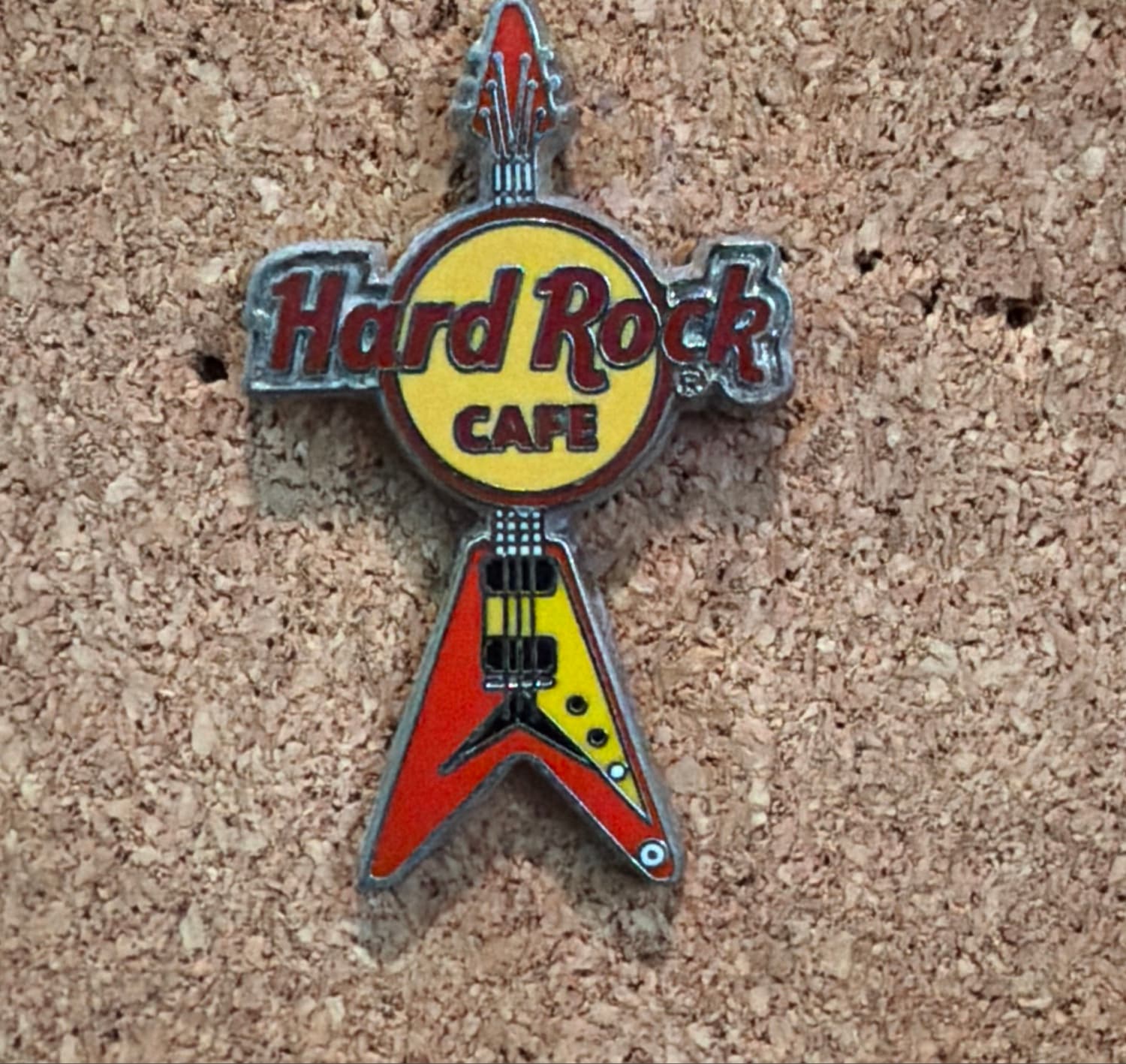 Mini Flying V - red and yellow guitar - Hard Rock Cafe vintage pin