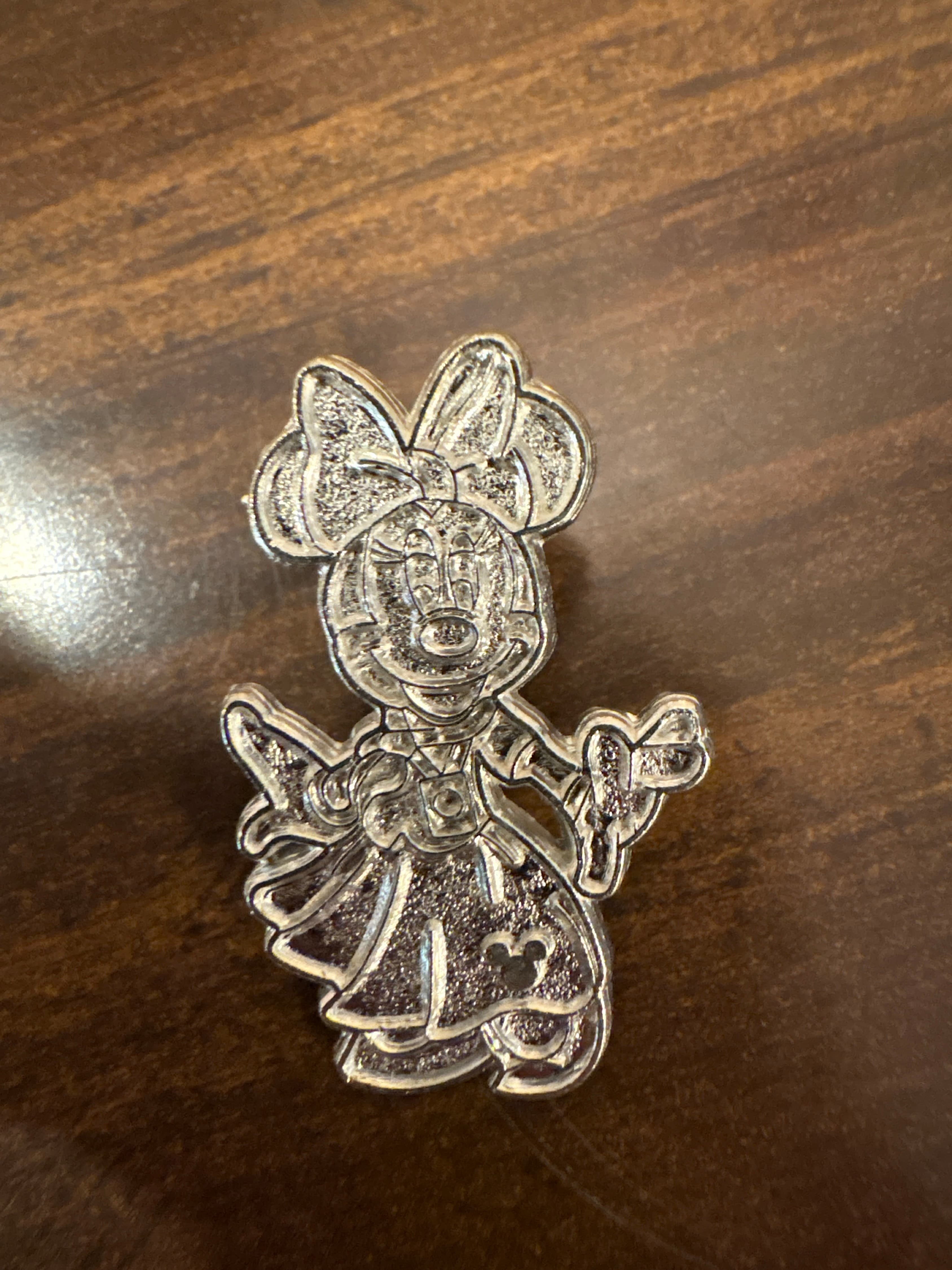 Silver Minnie Mouse Disney Pin, Hidden Mickey, Chaser