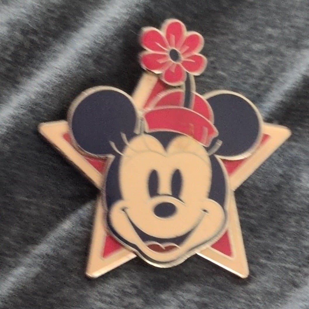 Minnie Mouse Head in Red Star with Red Hat and Red Flower Pin
