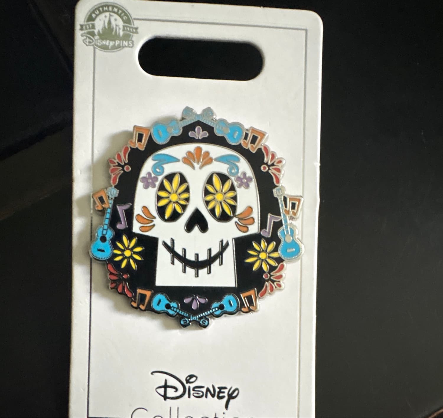 Disney Parks Coco Sugar Skull with Musical Notes and Guitars Pin