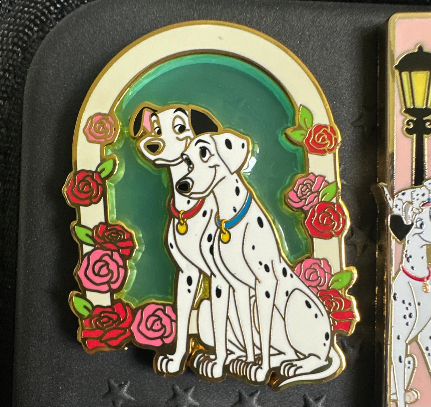 Pongo and Perdita in Stained Glass Floral Frame front