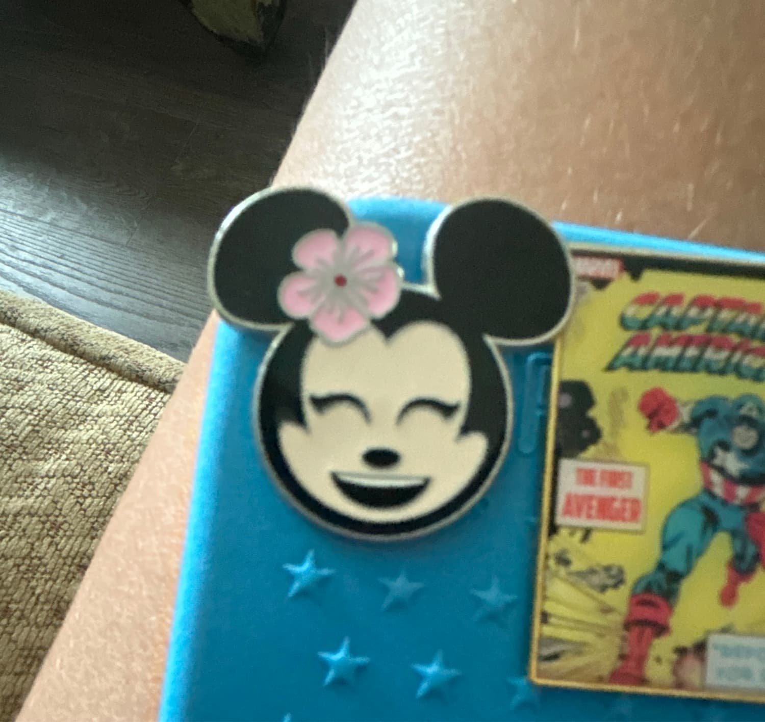 Aulani Minnie Mouse Pink Flower Smiling Face Pin Emoji front