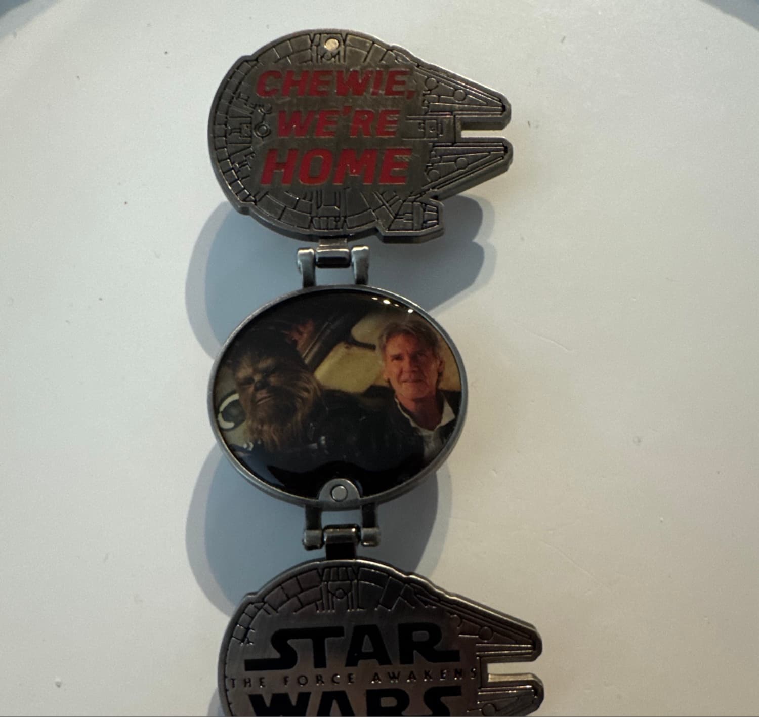 Star Wars: The Force Awakens Millennium Falcon 'Chewie, We're Home' Han Solo & Chewbacca Dangle Pin