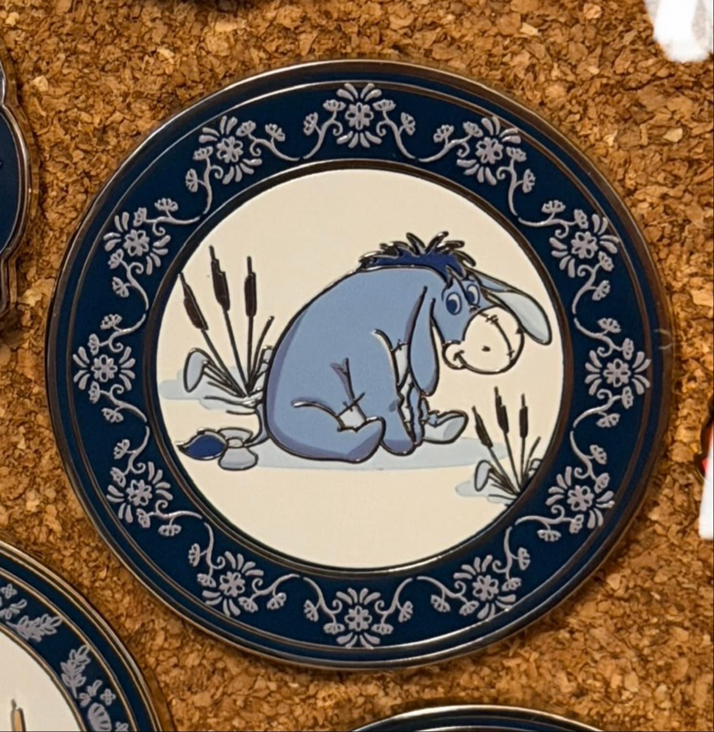 Disney Winnie the Pooh Eeyore Sitting Blue Delft-Inspired Pin