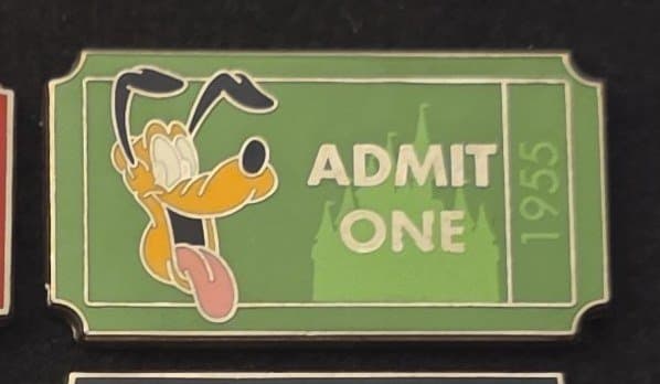 Pluto Admit One 1955 Admission Ticket Pin front