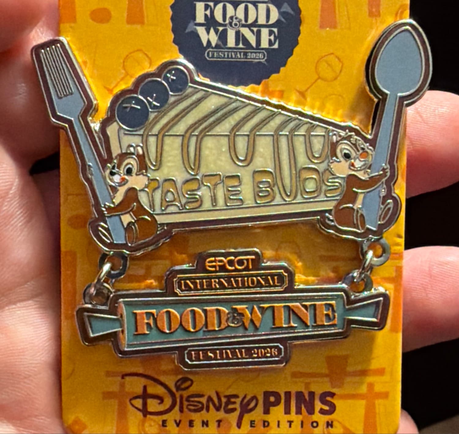 Chip & Dale “Taste Buds” Dangle Pin | EPCOT Food & Wine Festival 2026 front