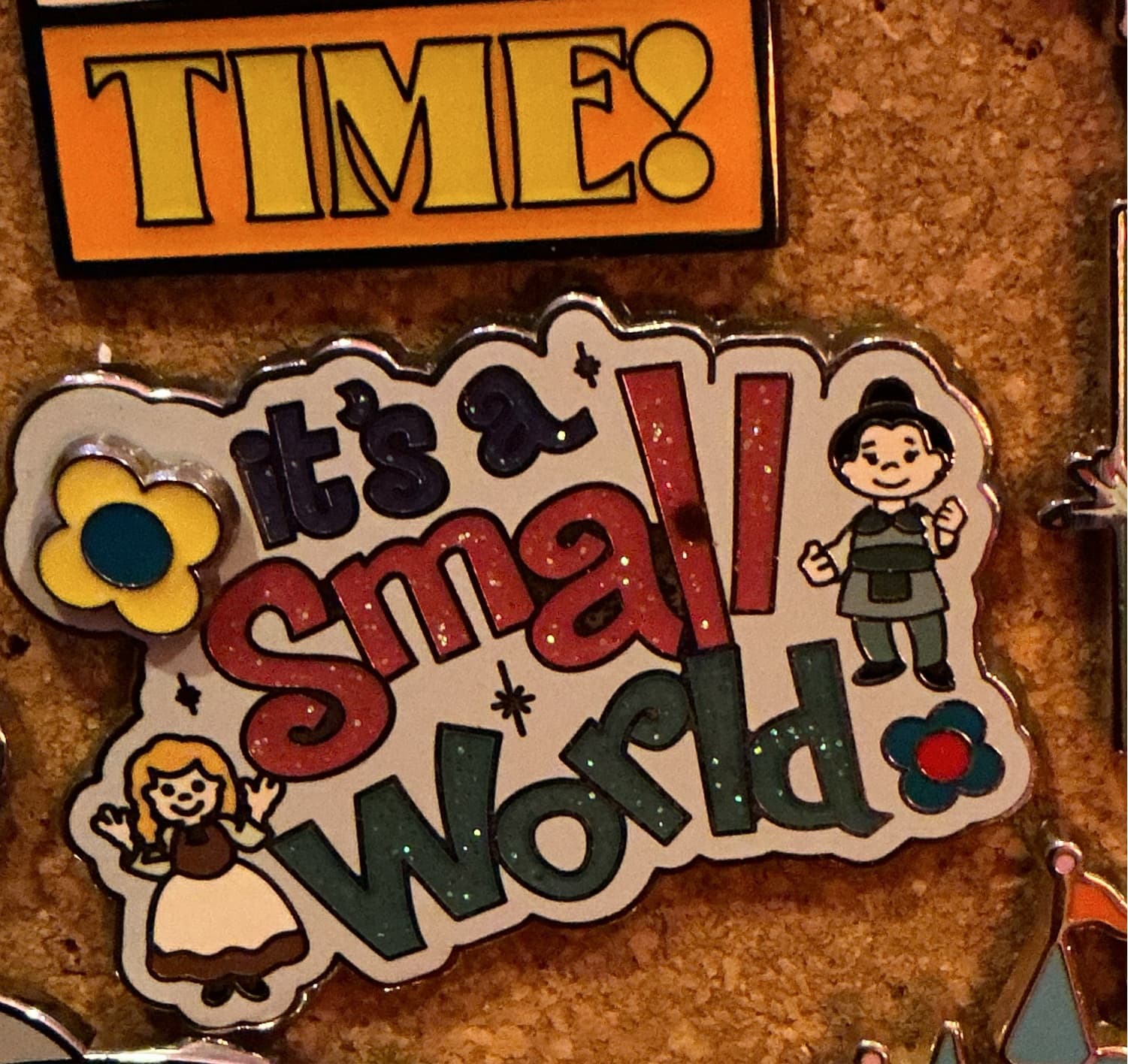 It's A Small World Boy Girl Spinning Flower Pin