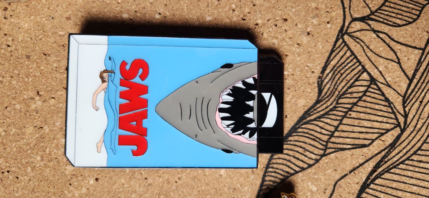 Loungefly Jaws VHS Tape Sliding Enamel pin