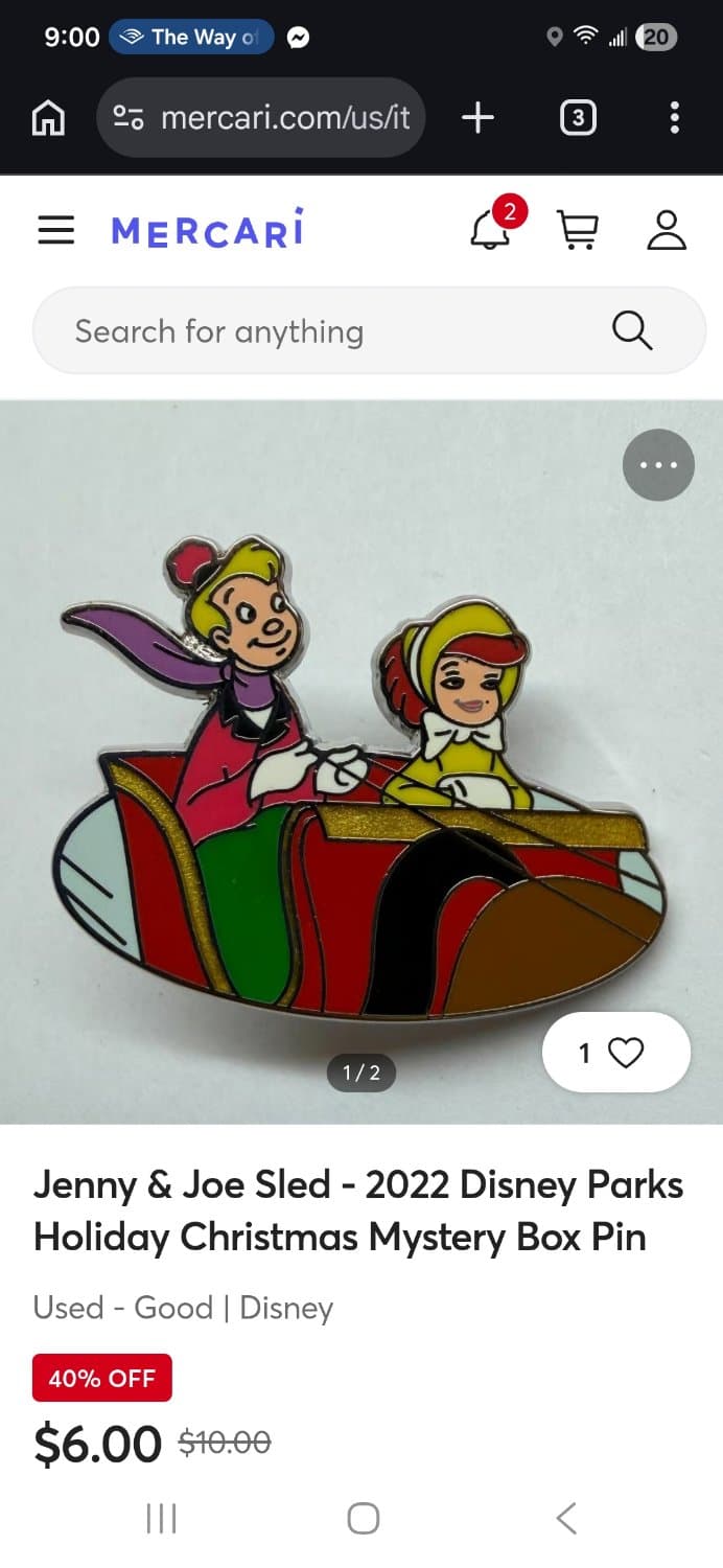 Joe & Jenny (Once Upon a Wintertime / Melody Time) Sledding Holiday Mystery Pin front