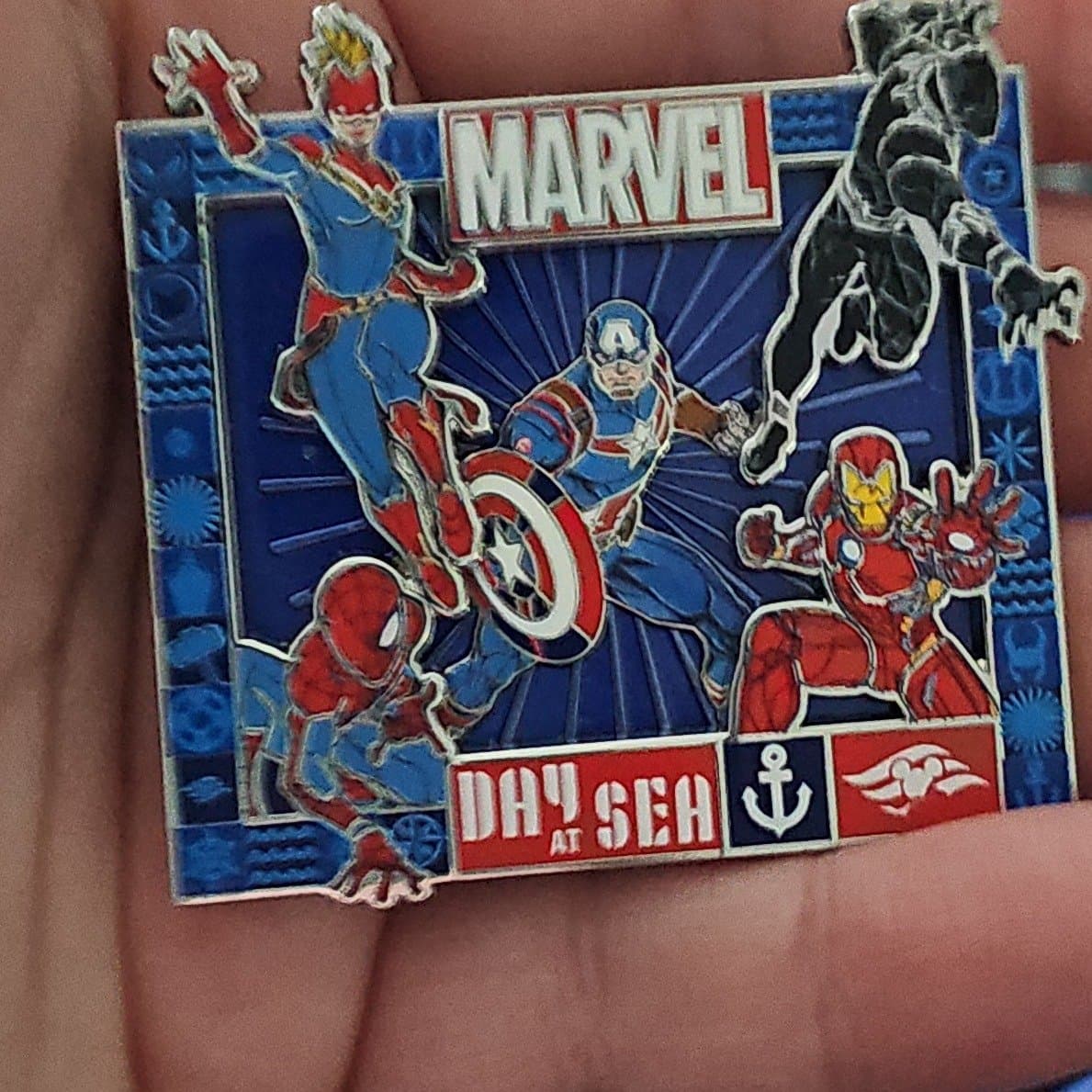 DCL Marvel Day at Sea Captain America, Iron Man, Spider-Man, Black Panther, Captain Marvel Pin front