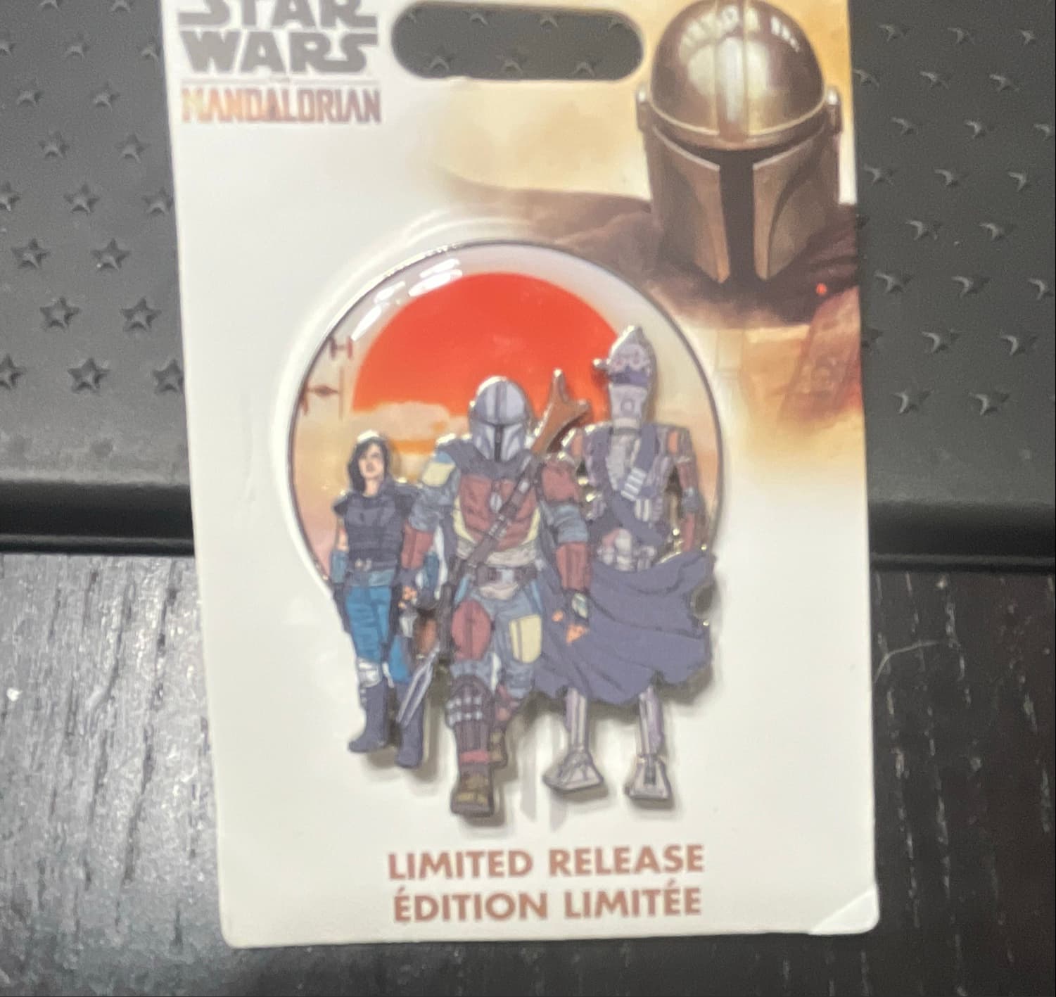 Cara Dune, Din Djarin, and IG-11 - Star Wars: The Mandalorian Limited Release Pin front