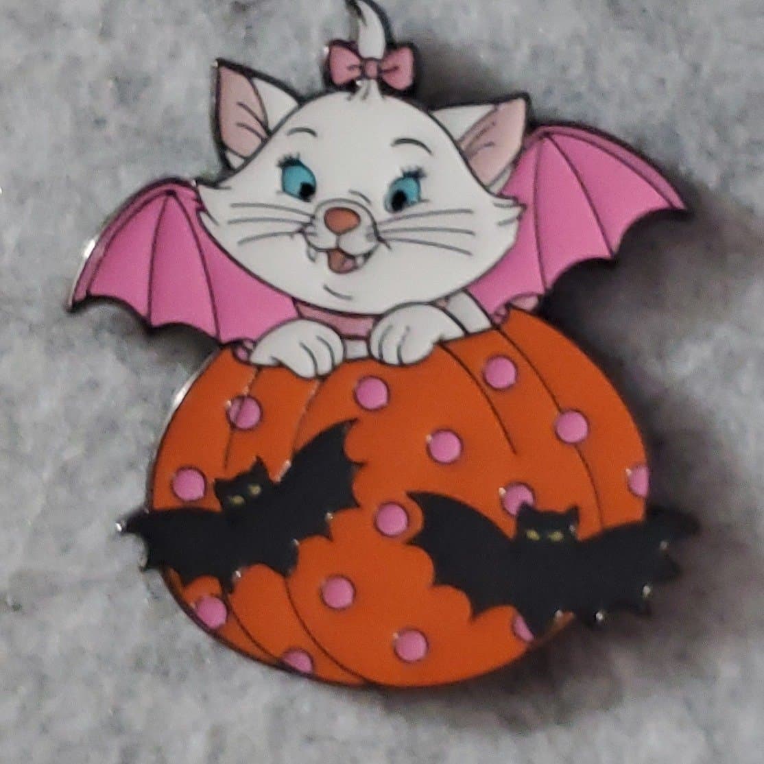 Marie Halloween Pumpkin with Bat Wings Pin front