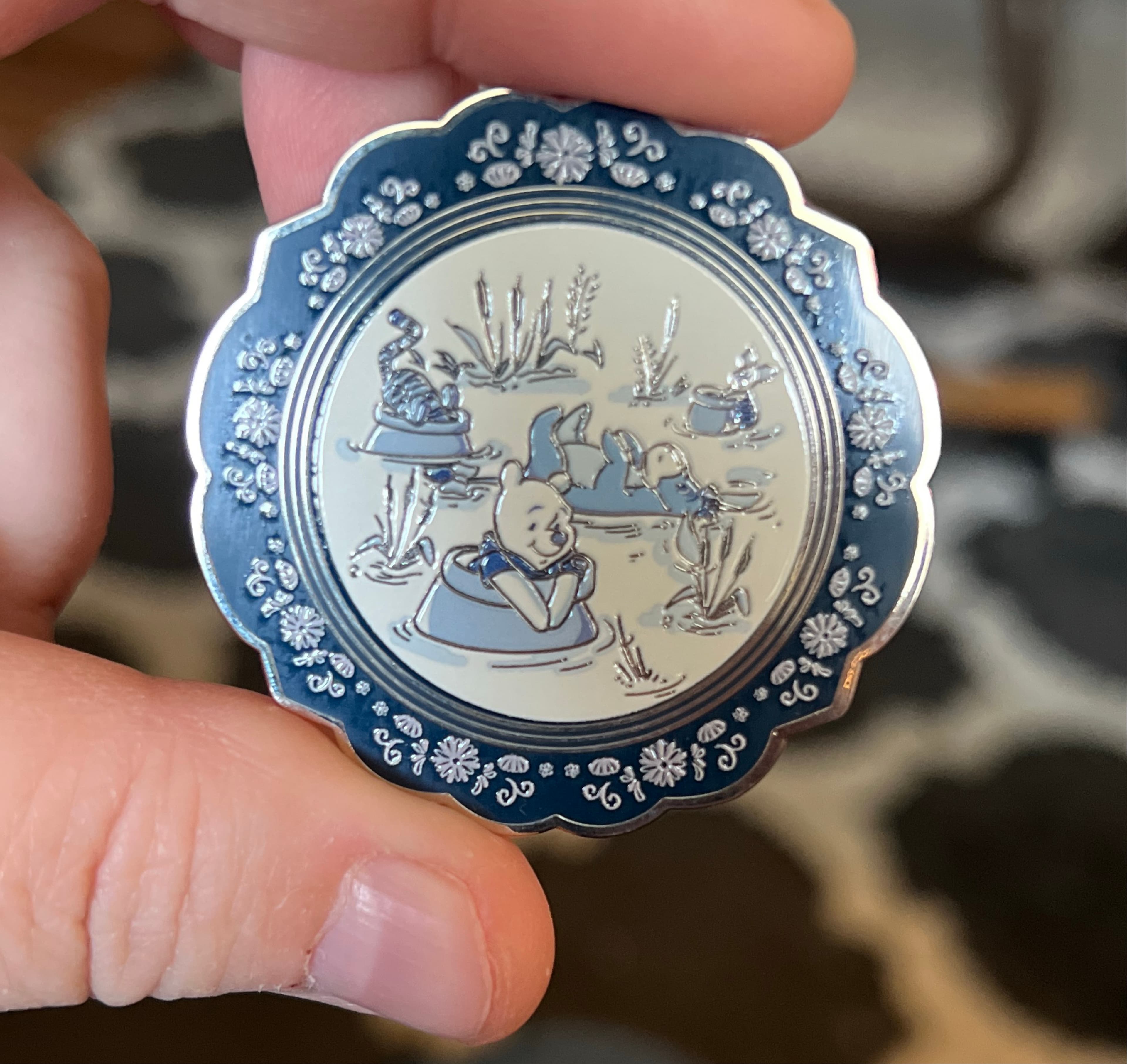 Pooh and Friends Floating - Winnie the Pooh Tonal Floral Blue Plates Mystery front
