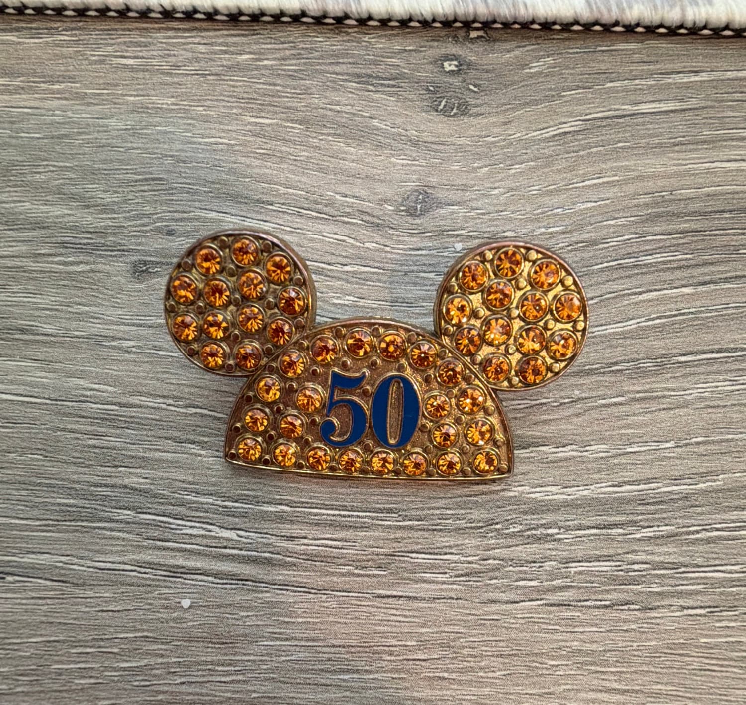Disneyland 50th Anniversary Mickey Mouse Ears Hat Jewel Pin