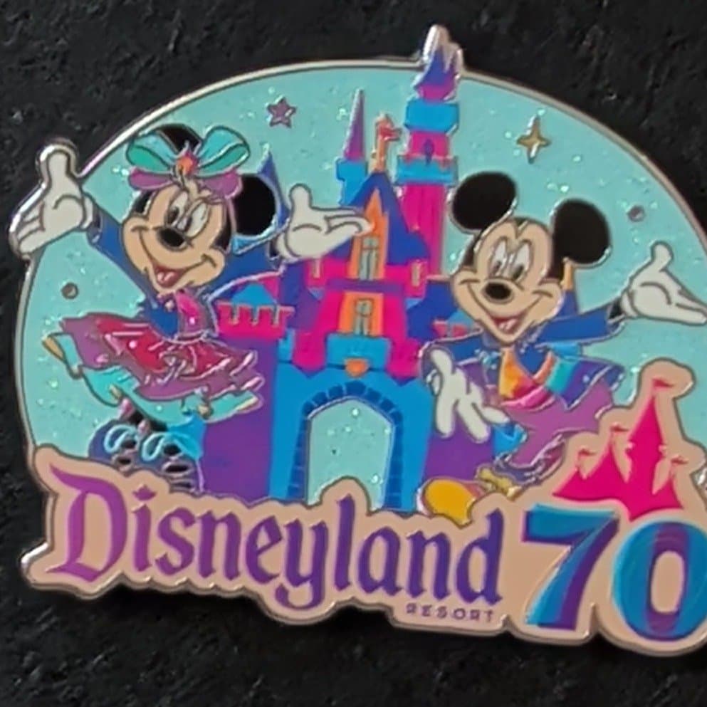 Mickey Mouse and Minnie Mouse Pin, Disneyland 70th Anniversary front