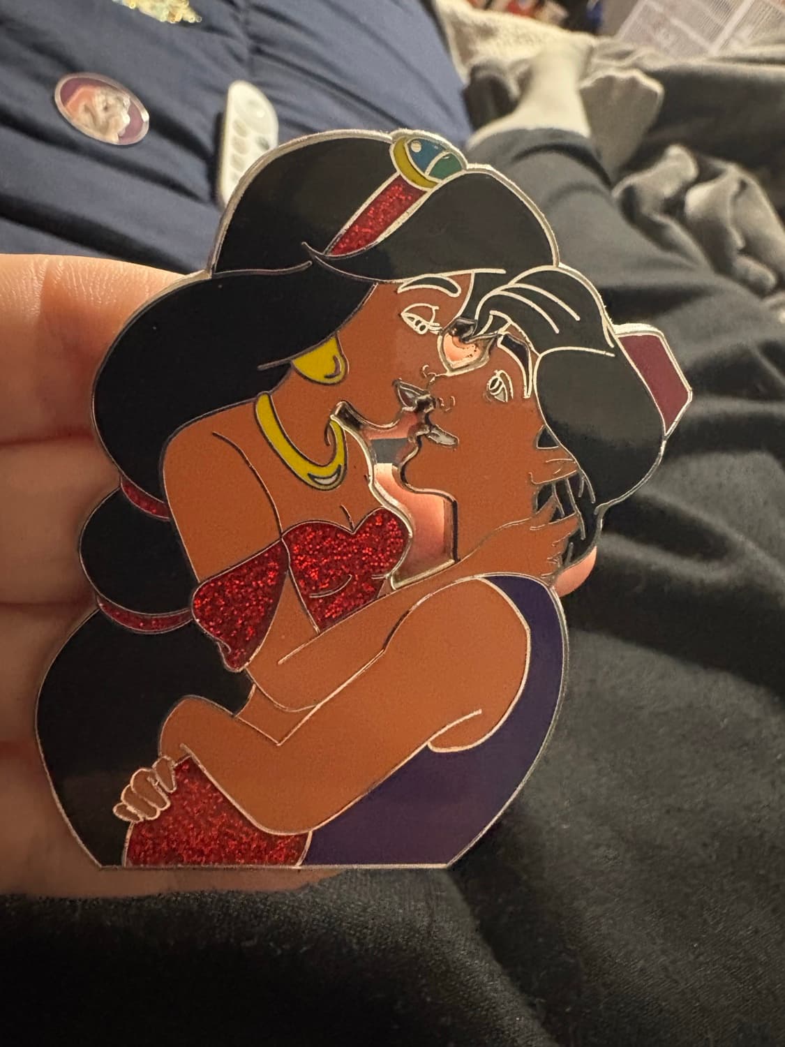 Aladdin and Jasmine in red fantasy pin