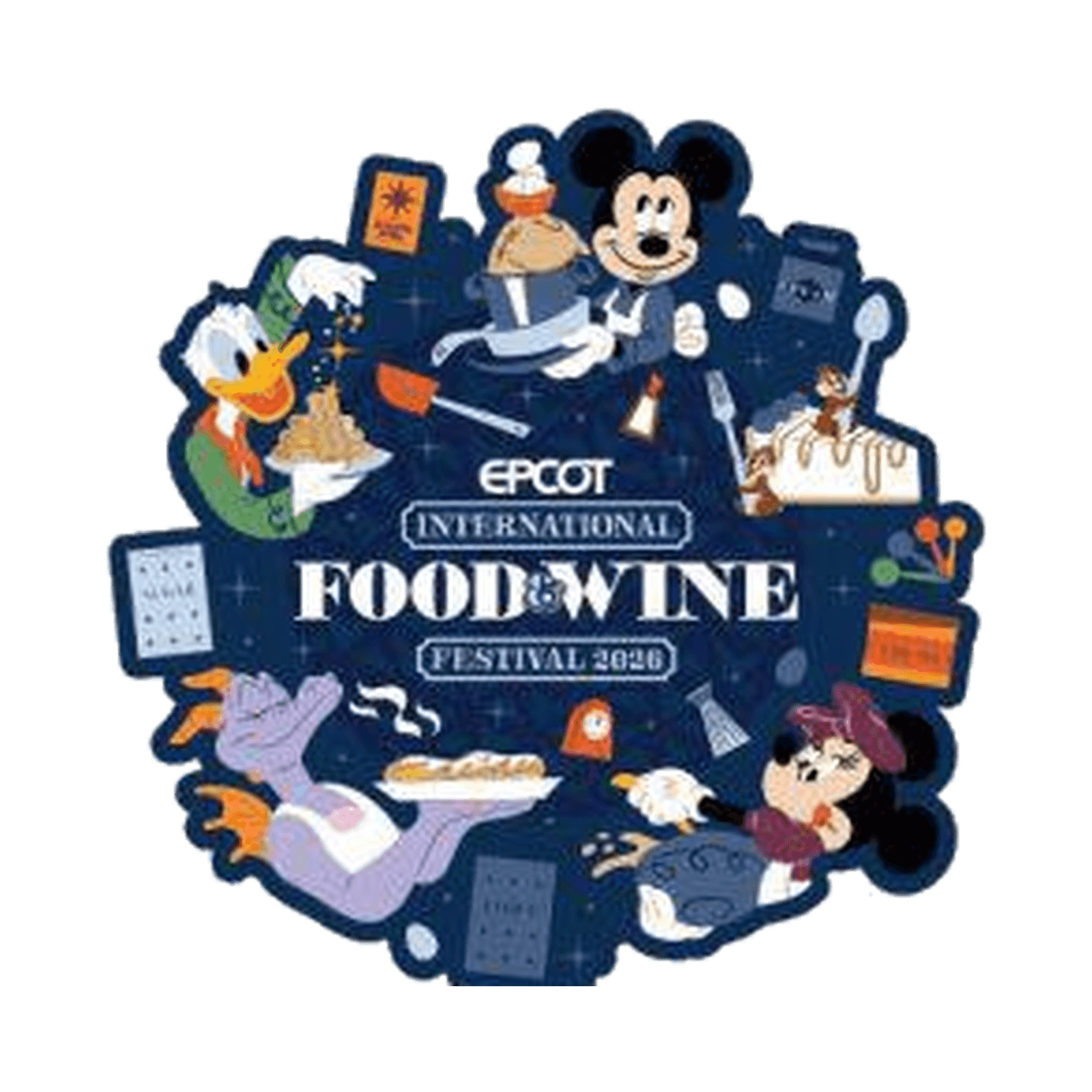 Mickey & Friends - EPCOT International Food & Wine Festival 2026 Logo Pin front