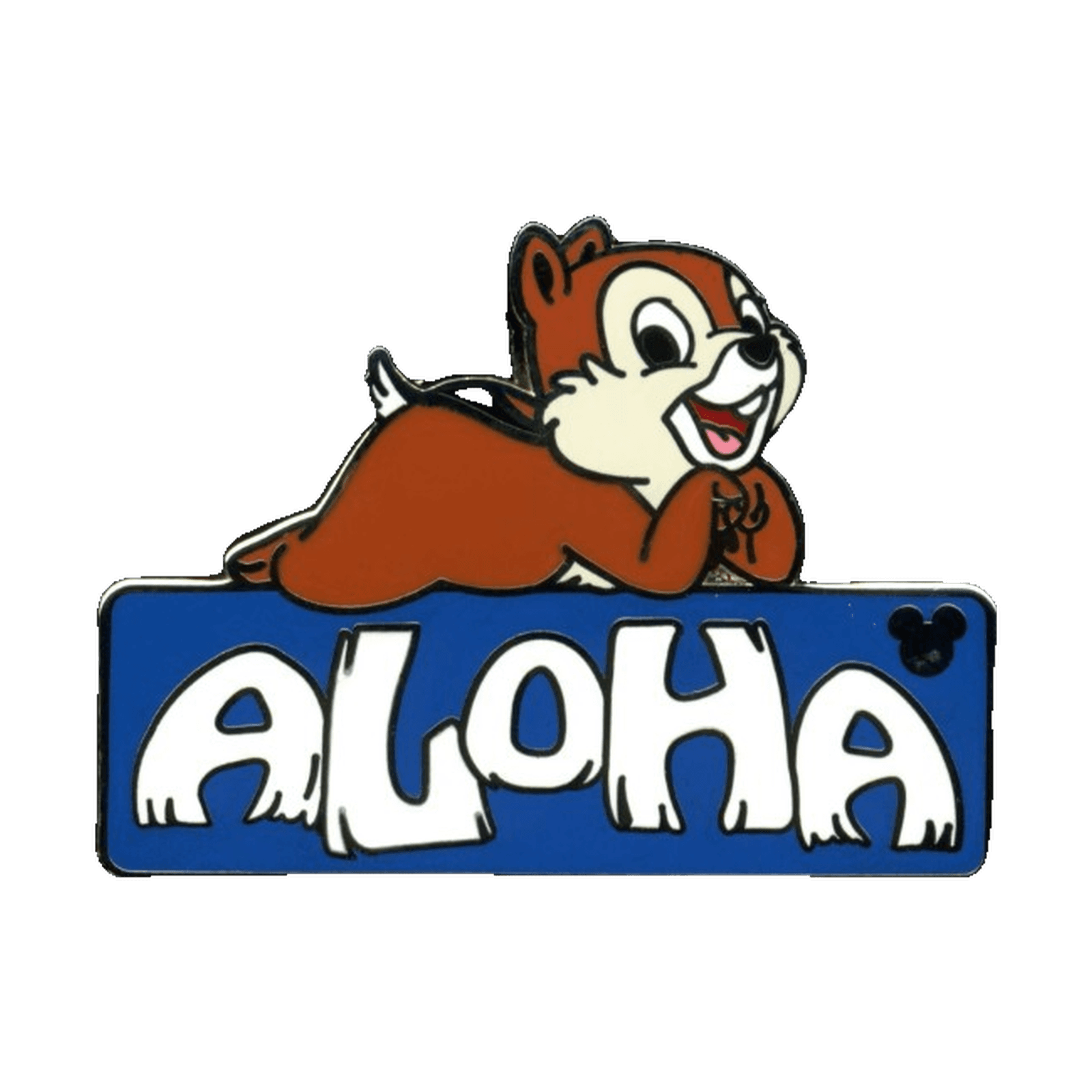 Chip Lying on Blue Aloha Sign front