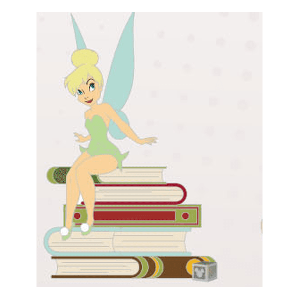 Tinker Bell Sitting on Stack of Books - Pin Bookshelf Framed Set front