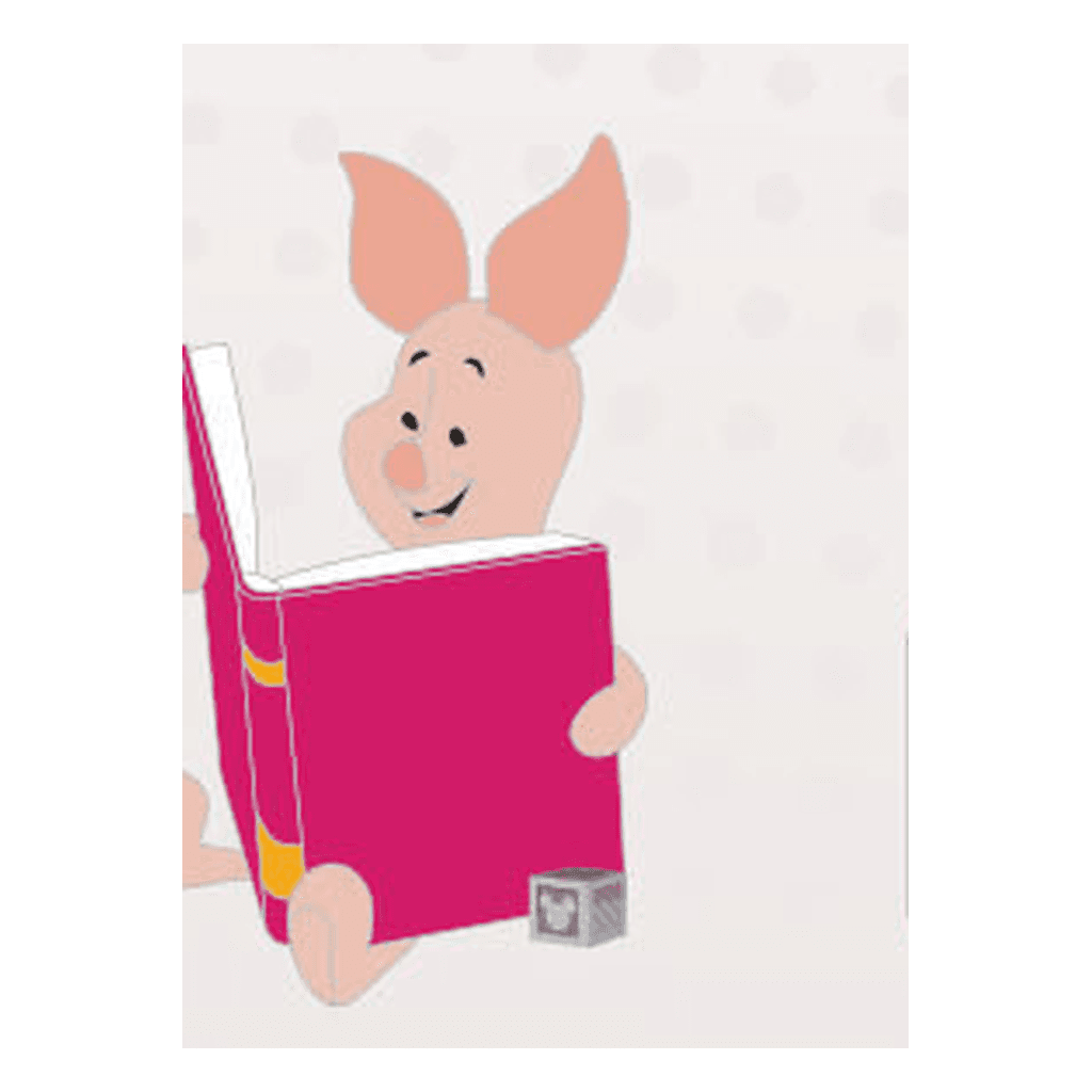 Piglet with Big Pink Book - Pin Bookshelf Framed Set front
