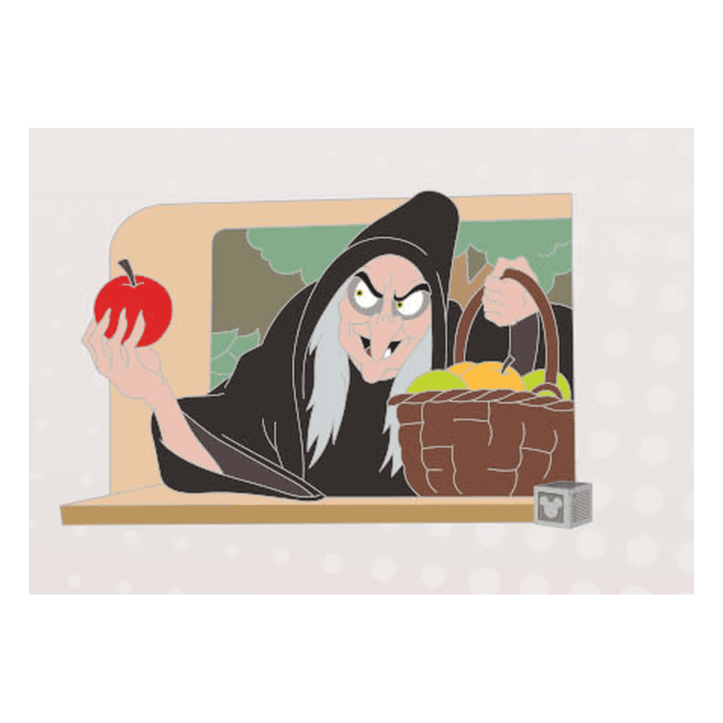 The Evil Queen as Old Hag with Apple - Pin-Cyclopedia: Villains front