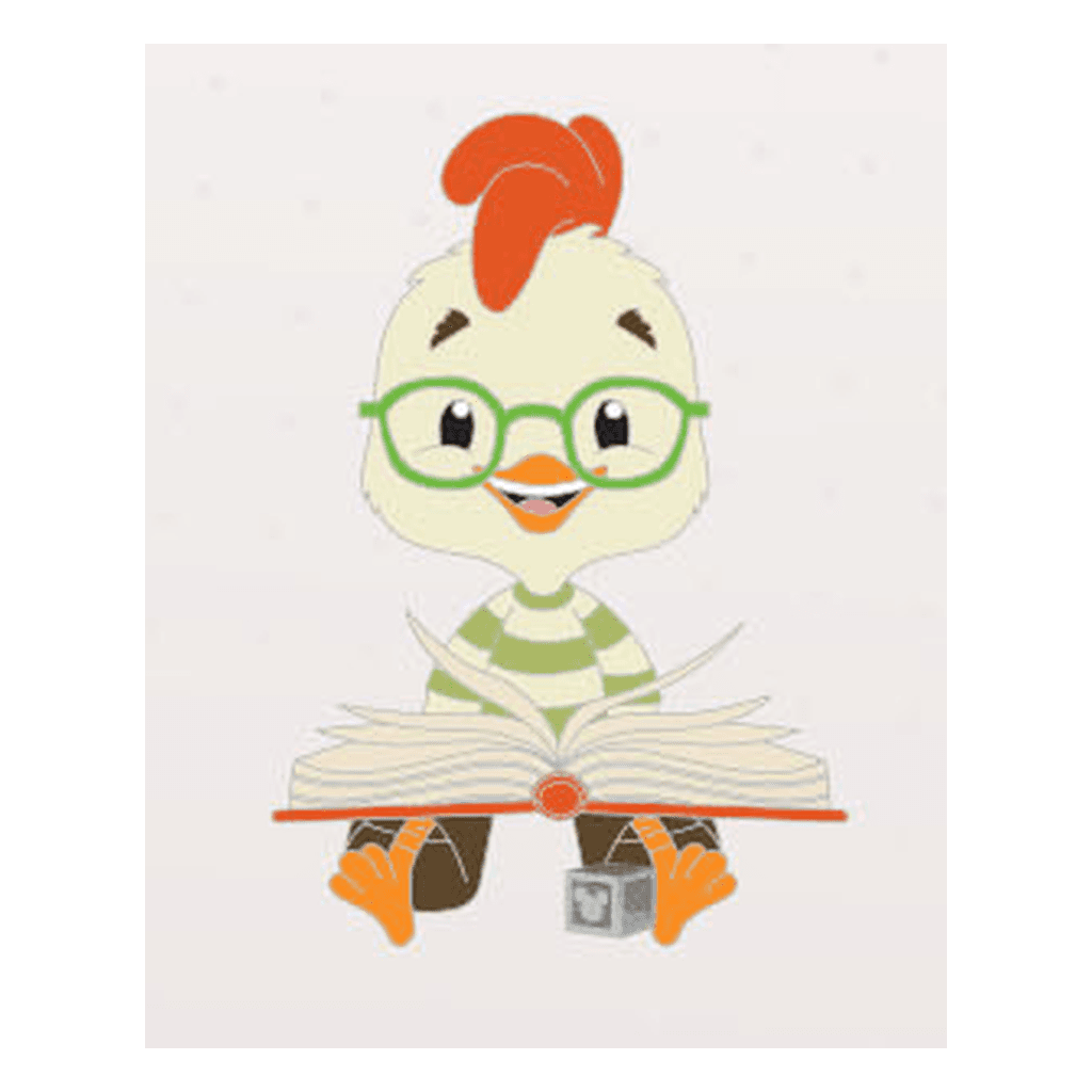 Chicken Little with Orange Open Book - Pin Bookshelf Framed Set