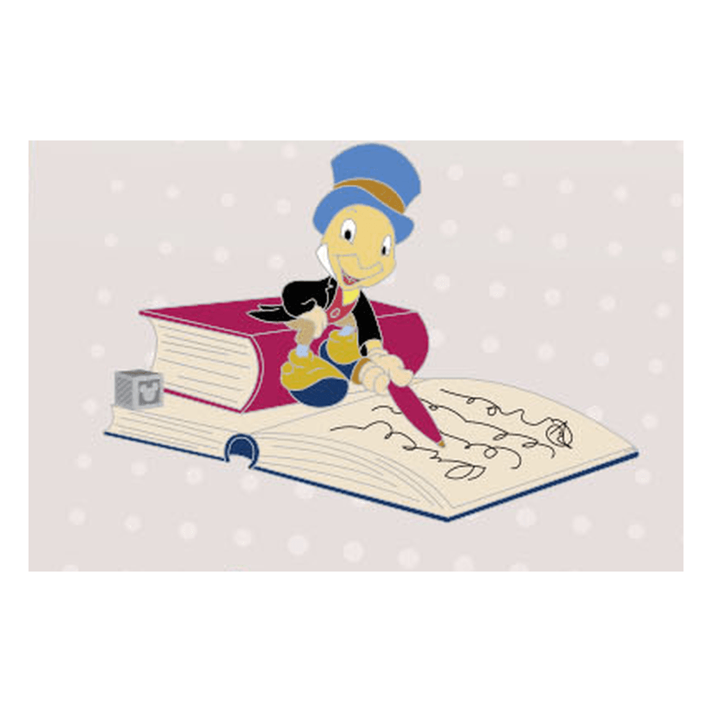 Jiminy Cricket Sitting with Books - Pin Bookshelf Framed Set front
