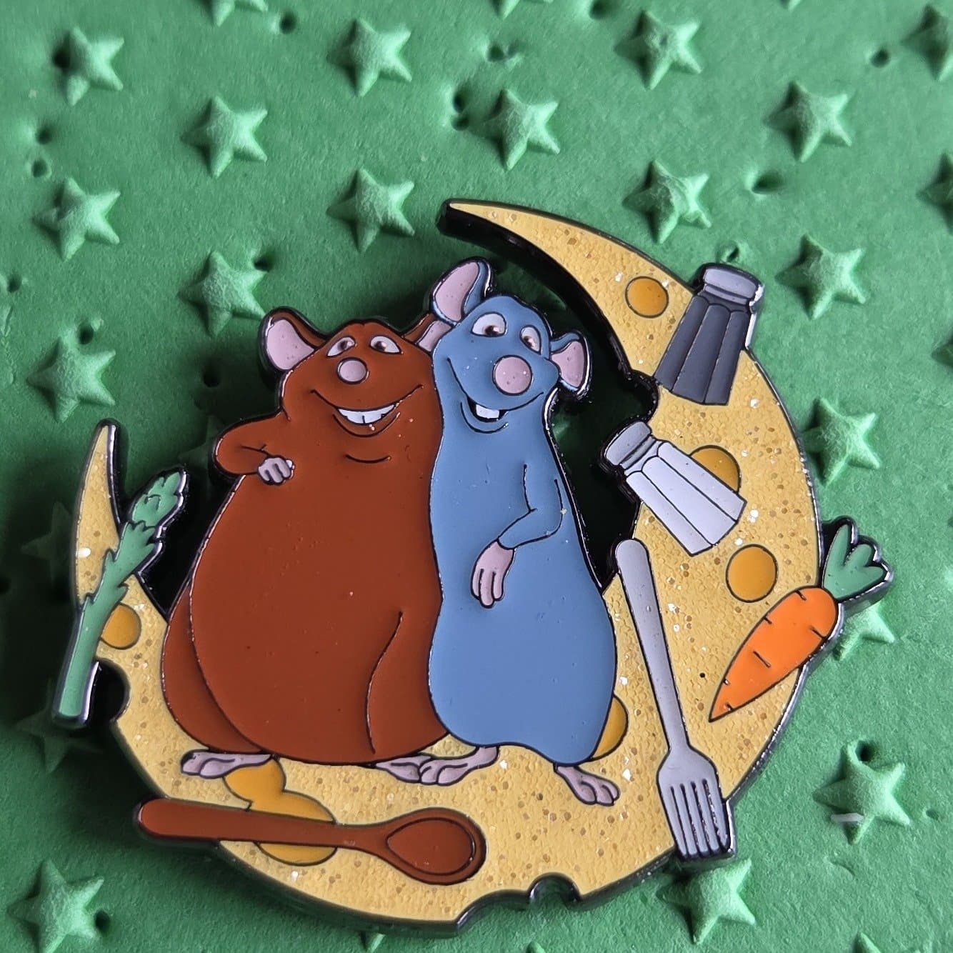 Emile & Remy on Moon Cheese Pin