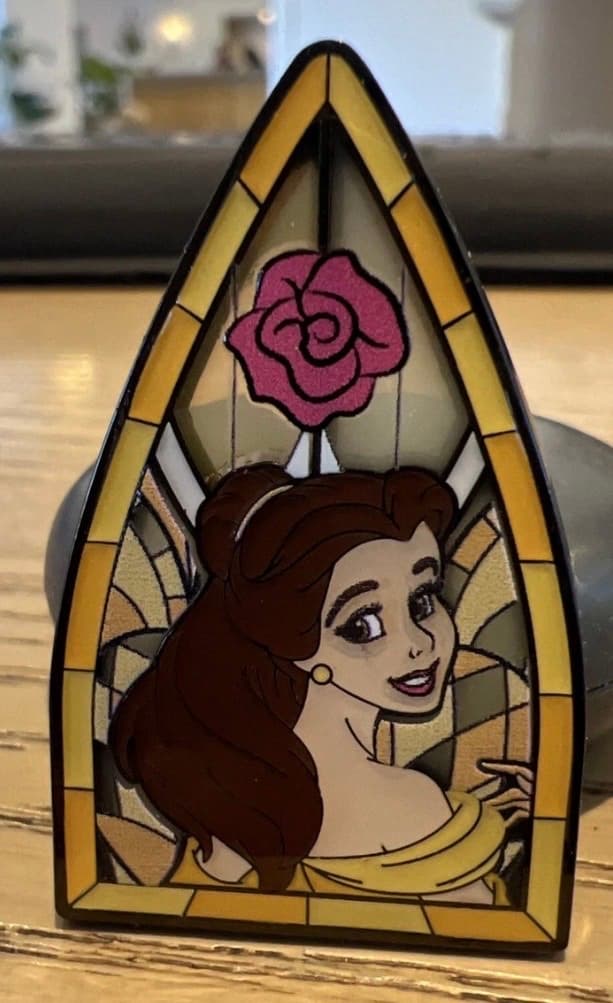 Belle Princess Stained Glass Window Pin front