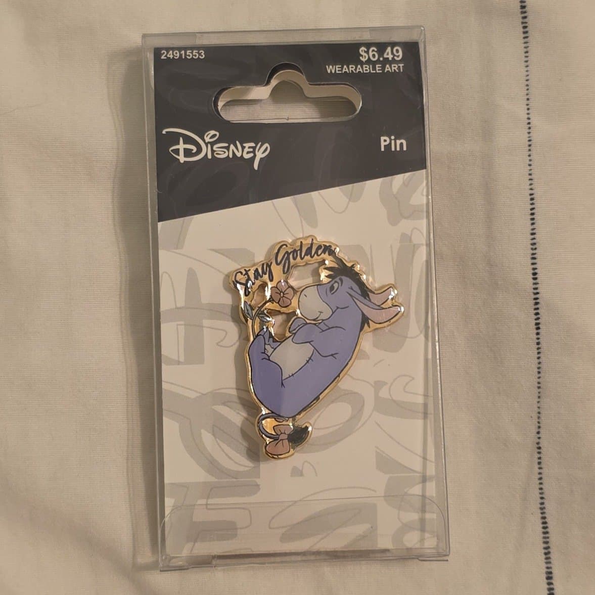 Eeyore Stay Golden Enamel Pin front