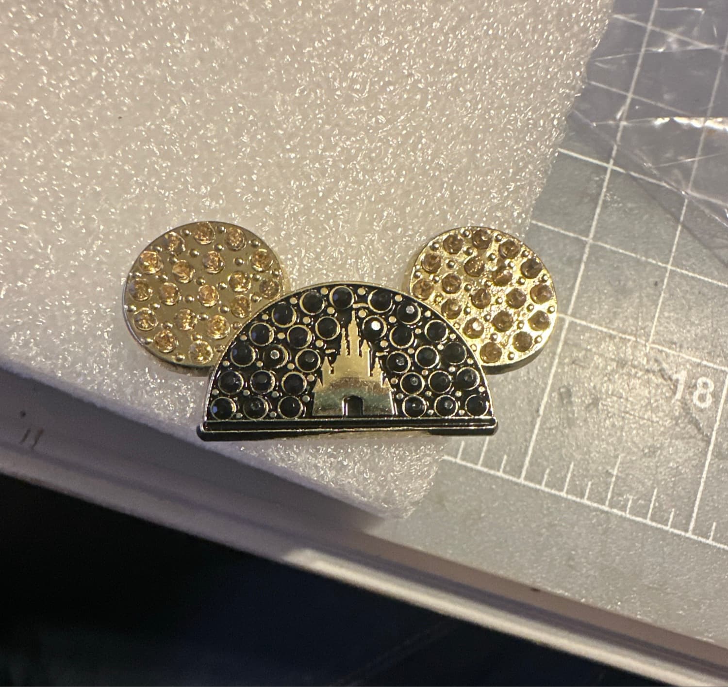 Mickey Icon Cinderella Castle Black and Gold Jeweled Pin