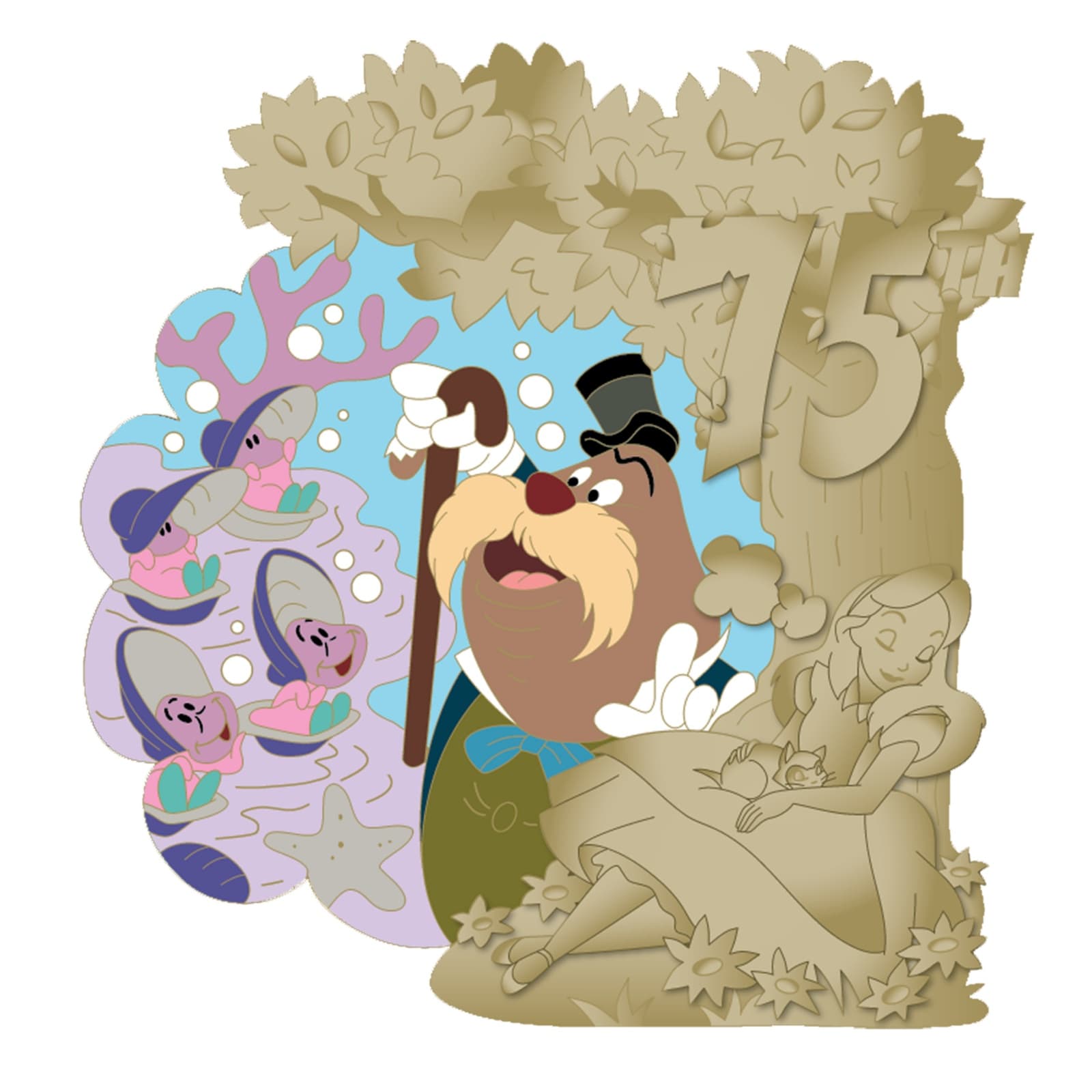 D23-Exclusive The Walrus and Baby Oysters Pin – Alice in Wonderland 75th Anniversary – Limited Edition front