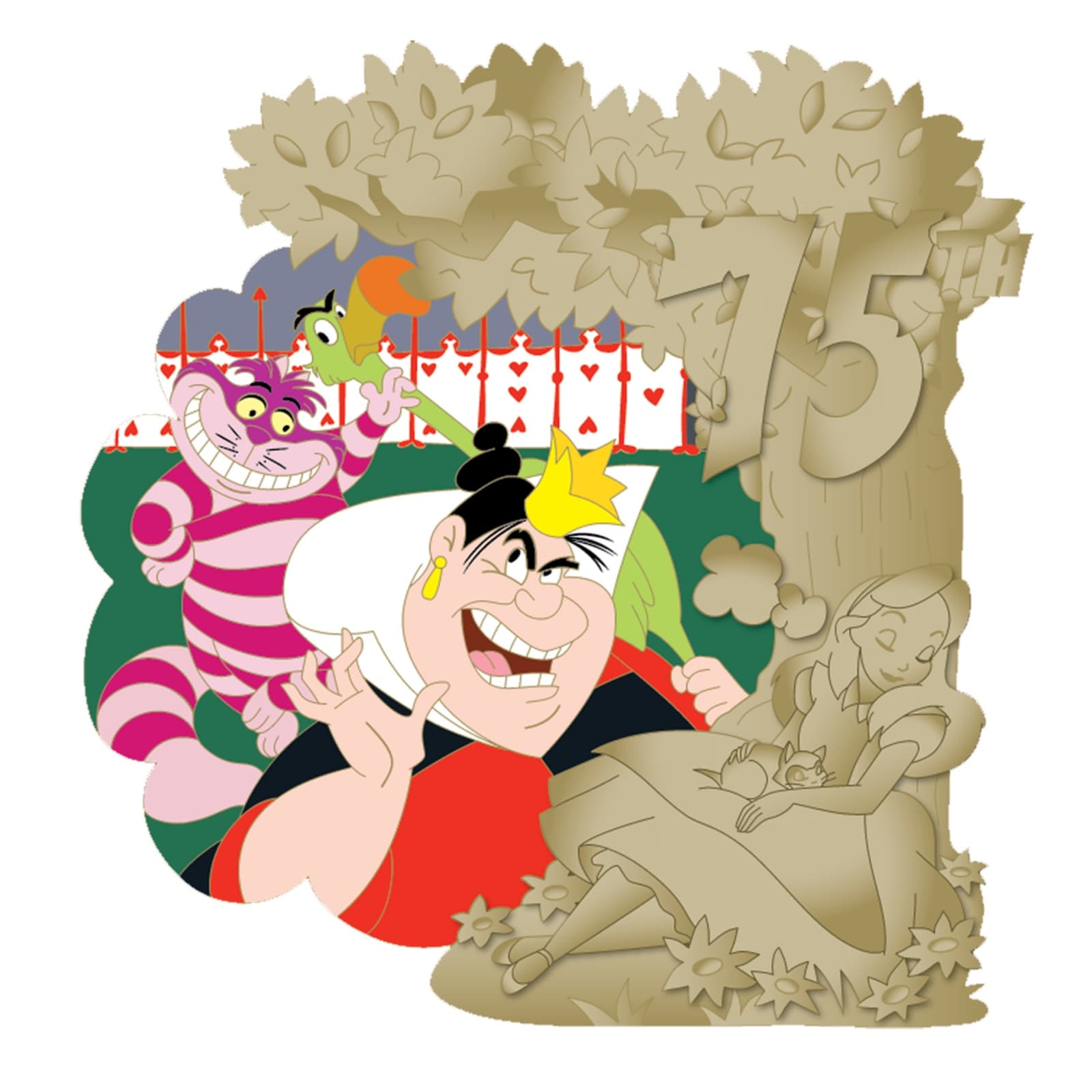 D23-Exclusive The Queen of Hearts and Cheshire Cat Pin – Alice in Wonderland 75th Anniversary – Limited Edition front