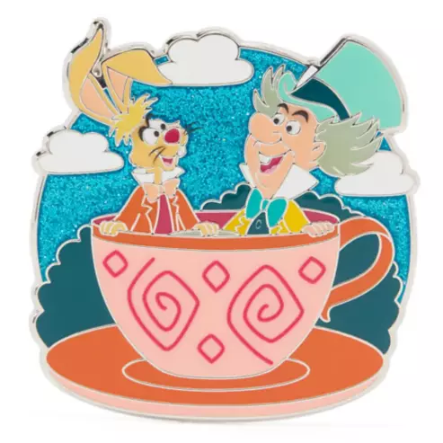 Mad Hatter and March Hare Riding in Teacup Pin – Alice in Wonderland