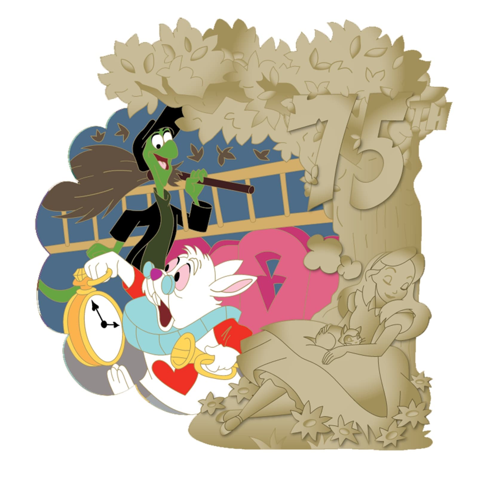 D23-Exclusive The White Rabbit and Bill the Lizard Pin – Alice in Wonderland 75th Anniversary – Limited Edition front
