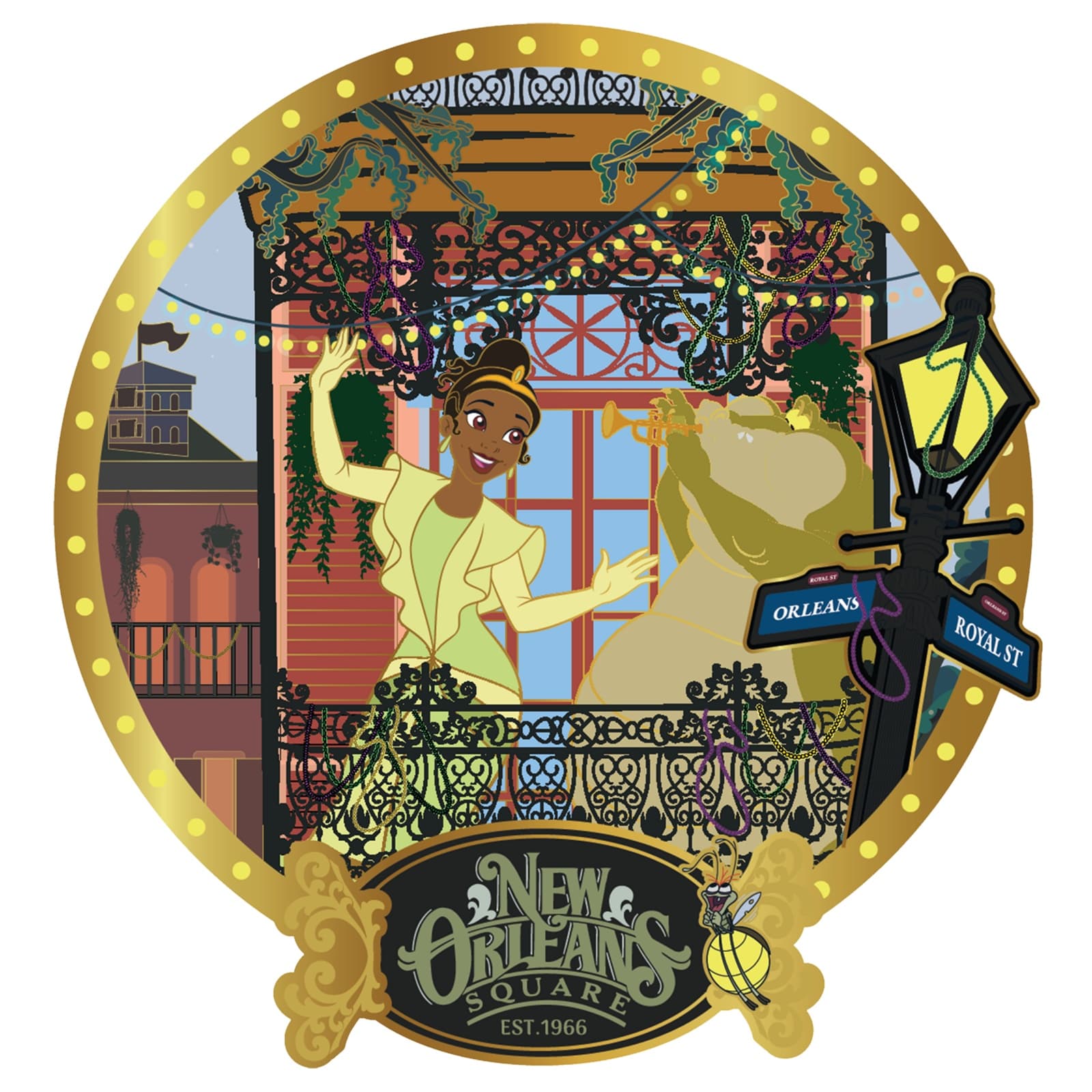 D23-Exclusive Tiana and Louis Mini Jumbo Pin – New Orleans Square 60th Anniversary – Limited Edition