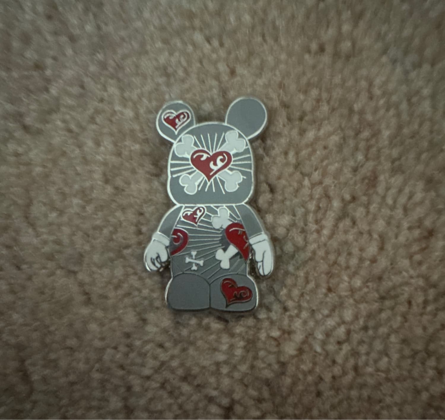 Stylized Mickey Mouse Hearts and Bones Pin (Kaws/Bearbrick Inspired)