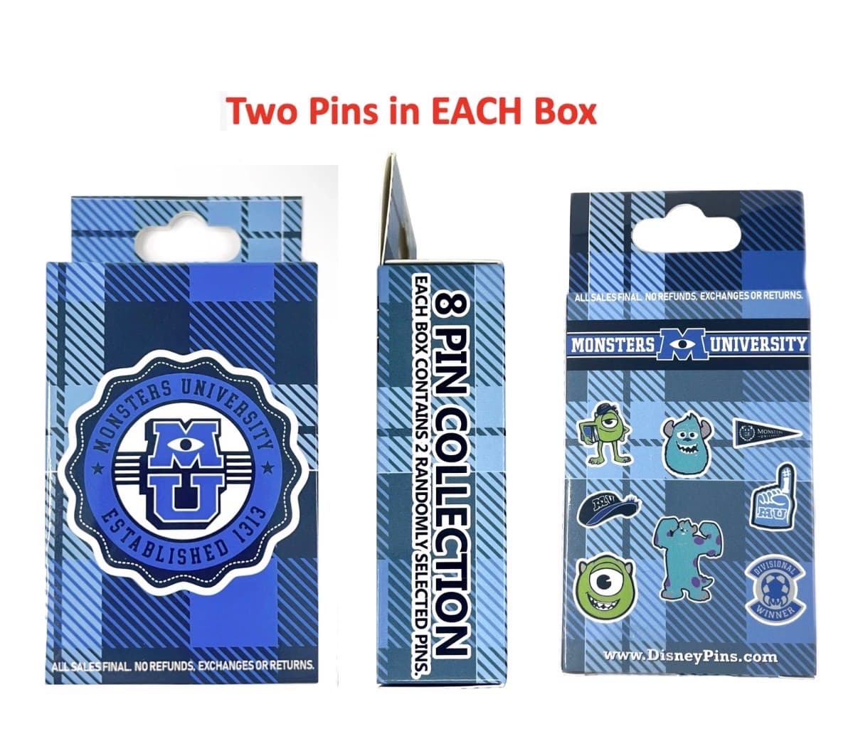 Disney Monsters University Mystery Pin Set (2 pins per box) Unopened Box