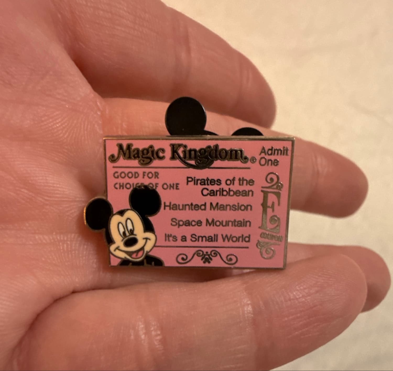 Mickey E Ticket Magic Kingdom Cast Lanyard Pin front