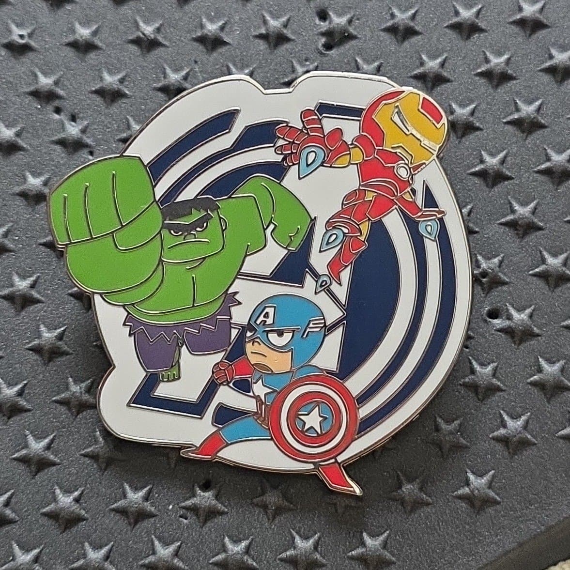 Marvel Avengers Chibi Group Pin - Hulk, Iron Man, Captain America with 'A' Logo