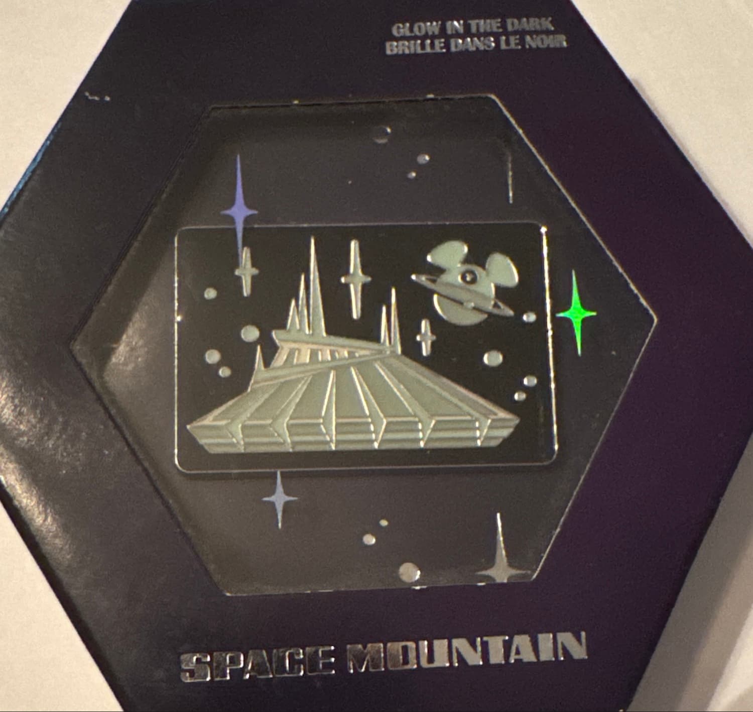 Space Mountain Glow-in-the-Dark Pin with Mickey Planet