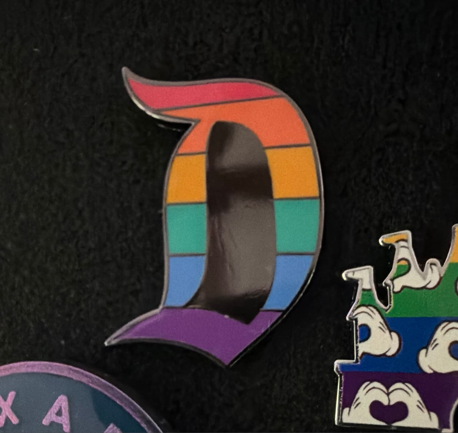 Disneyland D Logo Rainbow Pride Pin front