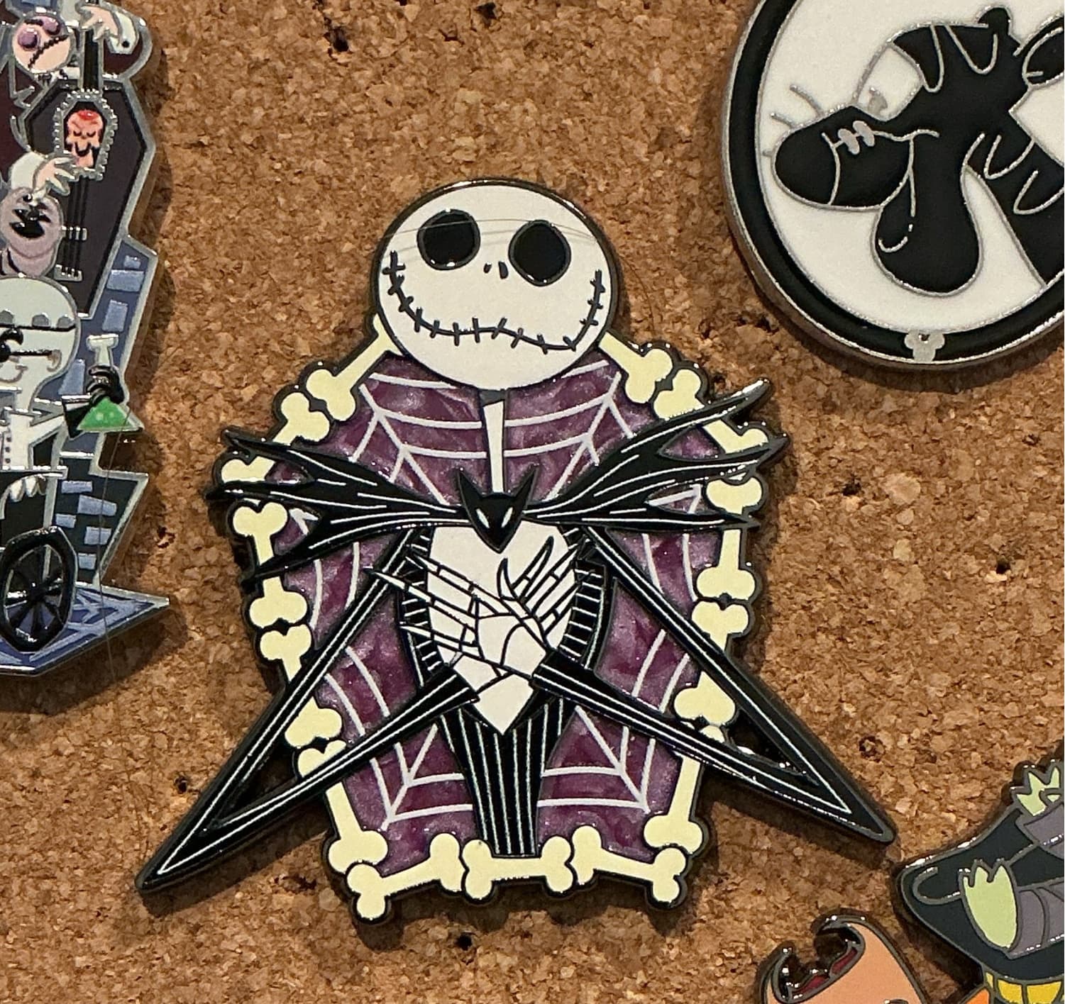 Jack Skellington Heart with Purple Spiderweb and Bone Border Pin