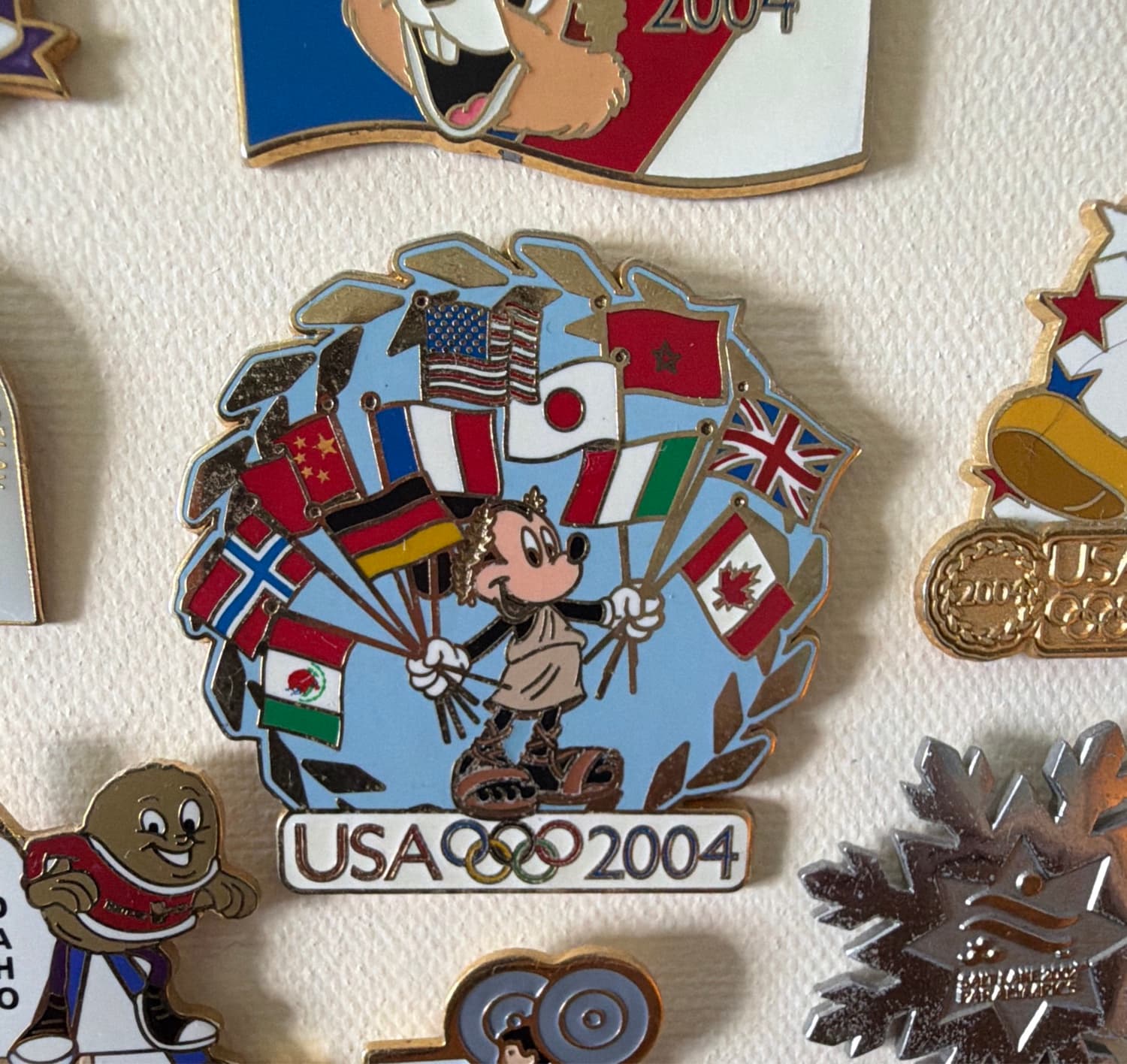Mickey Mouse with International Flags - USA 2004 Olympic Logo Pin
