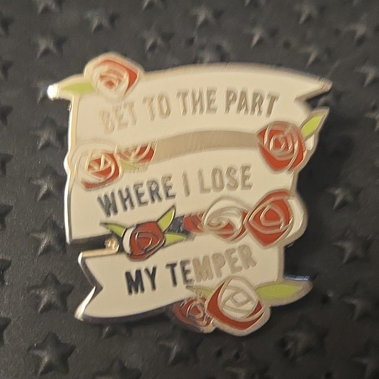 Queen of Hearts Quote Flair Pin - "Get to the Part Where I Lose My Temper" - Alice in Wonderland front
